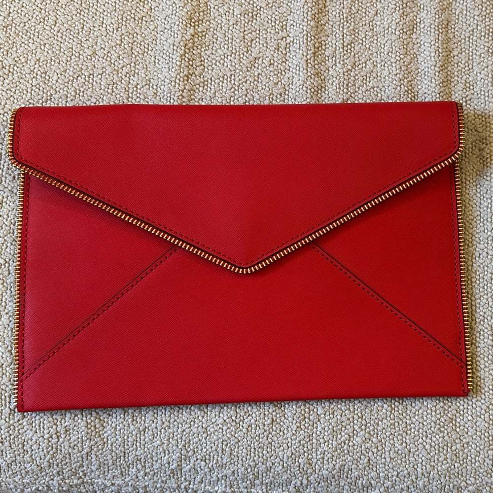 Rebecca Minkoff Red Leo Envelope Clutch with Gold Accents